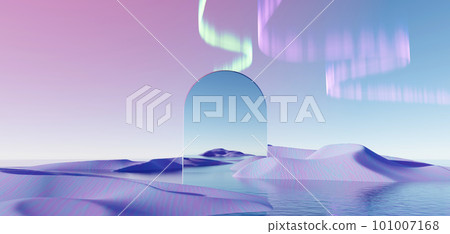 3d render Surreal pastel landscape background with geometric shapes, abstract fantastic desert dune in seasoning landscape with arches, panoramic, futuristic scene with copy space, blue sky and cloudy 3d render Surreal pastel landscape background with geometric shapes, abstract fantastic desert dune in seasoning landscape with arches, panoramic, futuristic scene with copy space, blue sky and cloudy 101007168