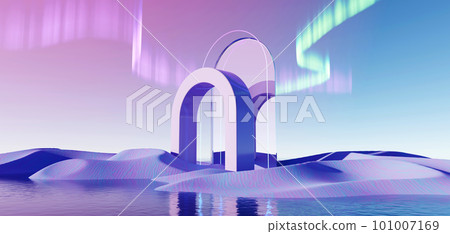 3d render Surreal pastel landscape background with geometric shapes, abstract fantastic desert dune in seasoning landscape with arches, panoramic, futuristic scene with copy space, blue sky and cloudy 3d render Surreal pastel landscape background with geometric shapes, abstract fantastic desert dune in seasoning landscape with arches, panoramic, futuristic scene with copy space, blue sky and cloudy 101007169