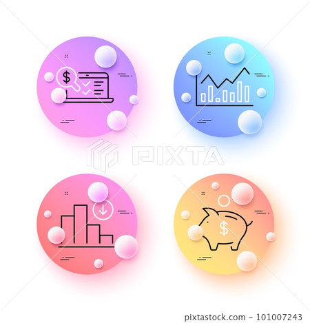 Online accounting, Infochart and Decreasing graph minimal line icons. 3d spheres or balls buttons. Piggy bank icons. For web, application, printing. Web audit, Stock exchange, Crisis chart. Vector Online accounting, Infochart and Decreasing graph minimal line icons. 3d spheres or balls buttons. Piggy bank icons. For web, application, printing. Web audit, Stock exchange, Crisis chart. Vector 101007243