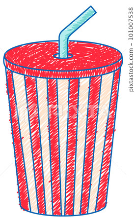 Soda drink in cup pencil colour child scribble style 101007538