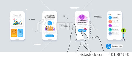 Set of Report document, Calendar and Education idea line icons. Phone ui interface. Include Inspect, Fingerprint, Student icons. Networking, Head, Medical mask web elements. Vector 101007998