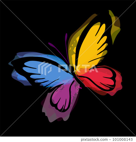 Beautiful colorful butterfly on a black background. Butterfly with strokes of paint. Vector illustration Beautiful colorful butterfly on a black background. Butterfly with strokes of paint. Vector illustration 101008143