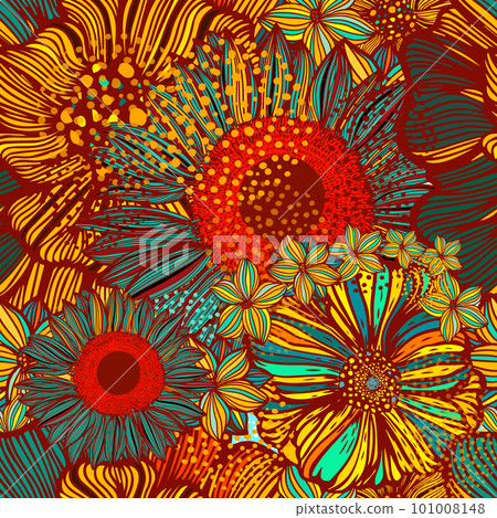 Beautiful floral pattern in red and orange tones. Vector illustration. A solid simple small flowers design with orange tones illustration vector all over textile motif digital image 101008148