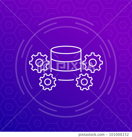 database maintenance line icon with gears, vector database maintenance line icon with gears, vector 101008152