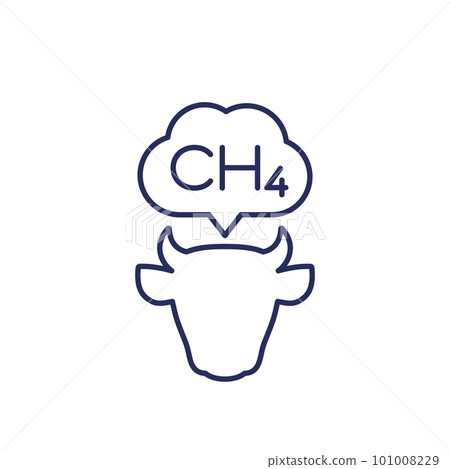 methane emissions from cattle line icon with a cow methane emissions from cattle line icon with a cow 101008229