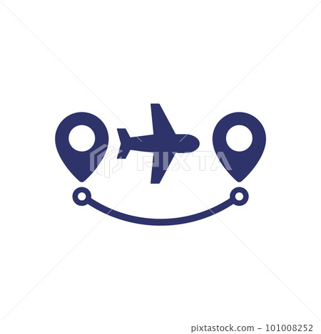 Flight route icon with an airplane Flight route icon with an airplane 101008252