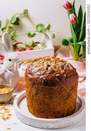 Festive easter table setting with traditional meal at home 101008302