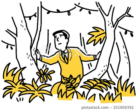 Businessman wandering in the jungle Businessman wandering in the jungle 101008392