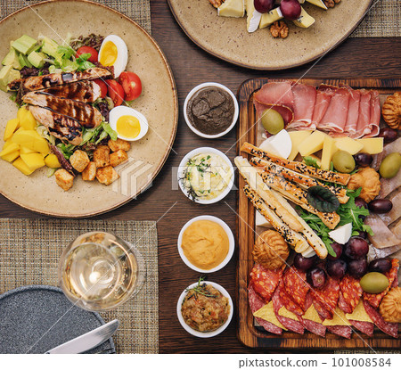 large assortment italian antipasti top view 101008584