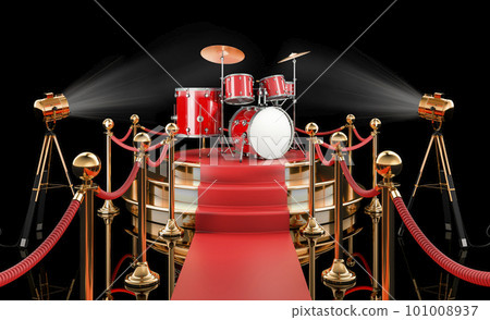 Podium with drum kit, 3D rendering 101008937