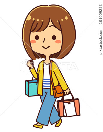 Shopping woman whole body illustration material Shopping woman whole body illustration material 101009238