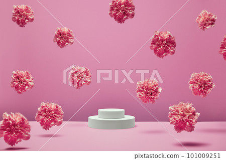 podium for presentation products and cosmetics with flowers 101009251