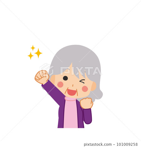 Illustration of a cute senior woman doing a fighting pose, upper body, white background, person, vector Illustration of a cute senior woman doing a fighting pose, upper body, white background, person, vector 101009258