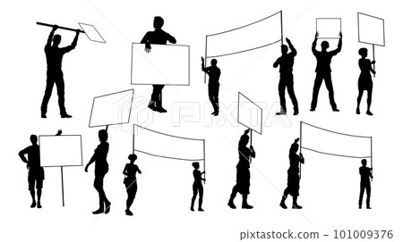Silhouette Protestors March Strike Rally Picket 101009376