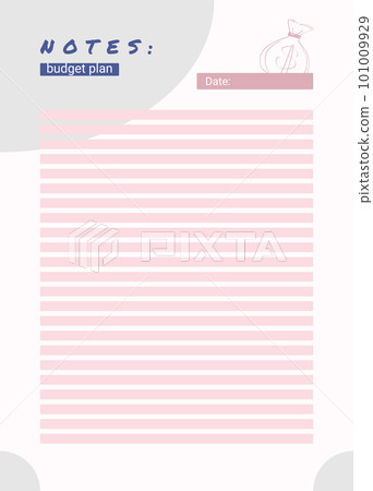 Notes of personal monthly budget planner, vector illustration 101009929