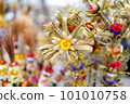 Traditional Lithuanian Easter palms known as verbos sold on Easter market in Vilnius 101010758