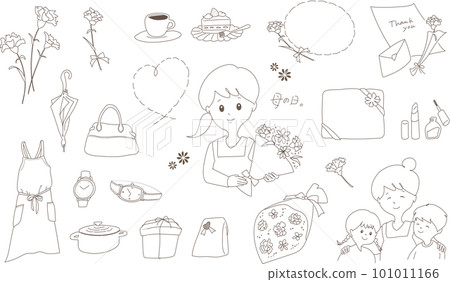 Mother's Day cute illustration set brown line drawing 101011166