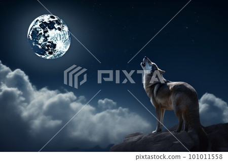 Wolf moon night concept. Wild nature background. Generate Ai 101011558