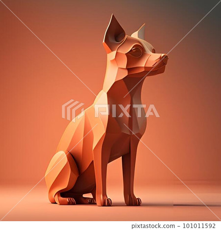 Origami dog on a gray background. 3d rendering. origami style. 101011592