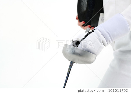 Close-up of a sword in the hands of a female fencer 101011792