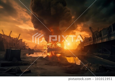 The End of the World. Apocalyptic epic scene with explosion. Generate Ai The End of the World. Apocalyptic epic scene with explosion. Generate Ai 101011951
