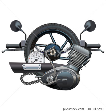 Vector Motorbike Spare Parts with Black Engine Vector Motorbike Spare Parts with Black Engine 101012299