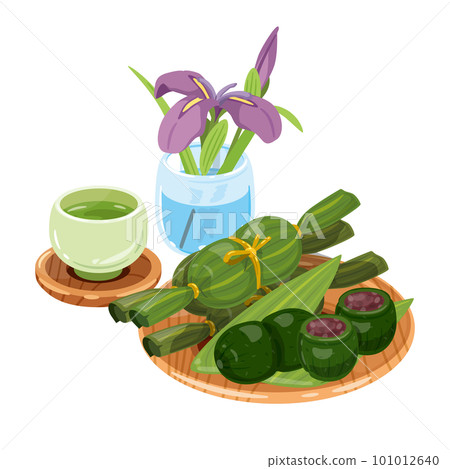 Japanese iris green tea bamboo dumplings 101012640