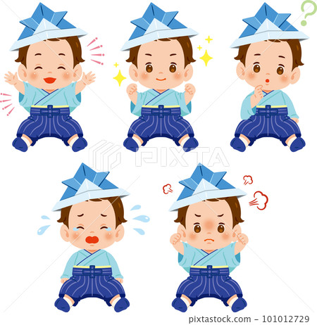 帶頭盔，穿著褲裙的男嬰，面部表情套裝 101012729