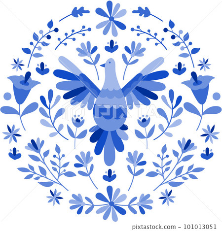 Mexican otomi embrodery ornament. Colorful Mexican Traditional Textile Embroidery Style. Folk otomi style graphic, wallpaper. Festive mexican floral motif. Mexican otomi embrodery ornament. Colorful Mexican Traditional Textile Embroidery Style. Folk otomi style graphic, wallpaper. Festive mexican floral motif. 101013051