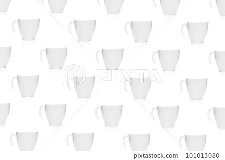Cup of coffee seamless pattern. White cups with coffee on white background. 101013080