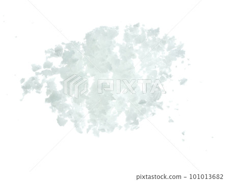 Salt rock flower fly explosion, white Salt rock flower explode abstract cloud fly. Big size ground salt splash in air, food object element design. White background isolated high speed freeze motion 101013682