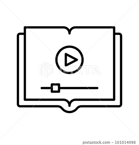 Audio book icon. Play button and book. Online learning concept. Audio guide sign isolated on white background. Audio book icon. Play button and book. Online learning concept. Audio guide sign isolated on white background. 101014098