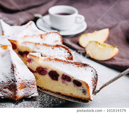 pie with cherries and powdered sugar pie with cherries and powdered sugar 101014379