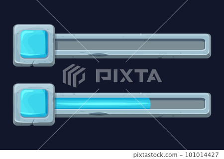 Stone menu bar, progress process scale for level interface in cartoon style isolated. Game asset, set template 101014427