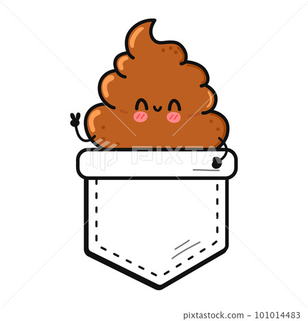Cute funny turd pocket t-shirt print.Vector cartoon doodle line style character logo illustration design. Isolated white background. Funny cartoon poop, print for pocket t shirt 101014483