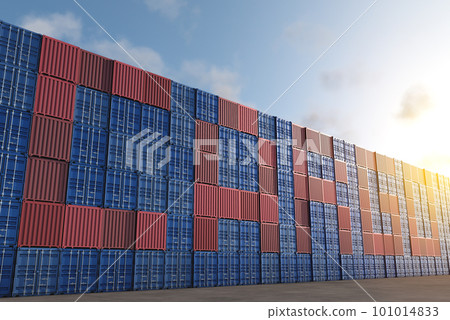 The inscription Cargo from red and blue cargo containers stacked in a terminal/port The inscription Cargo from red and blue cargo containers stacked in a terminal/port 101014833