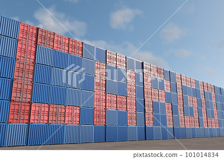 The inscription Cargo from red and blue cargo containers stacked in a terminal/port The inscription Cargo from red and blue cargo containers stacked in a terminal/port 101014834