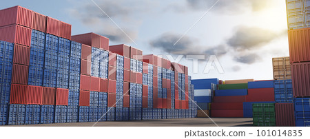 The inscription Cargo from red and blue cargo containers stacked in a terminal/port The inscription Cargo from red and blue cargo containers stacked in a terminal/port 101014835