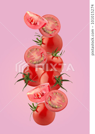 Creative layout made form Tomato on a pastel pink background 101015274