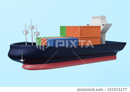 Cargo ship with container in ocean transportation isolated on blue background. shipping freight sea or Maritime shipping Concept, 3d illustration or 3d render, clipping path 101015277