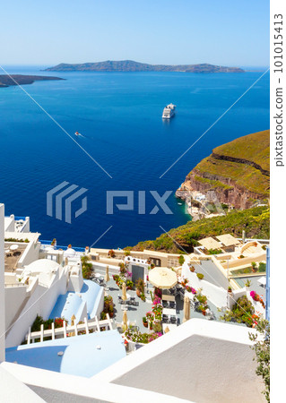 Santorini island, Greece landscape with sea view 101015413
