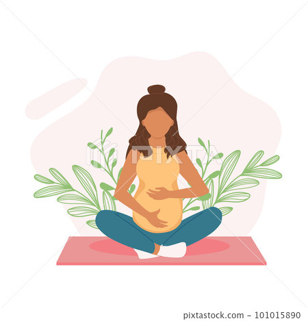 Pregnant woman in lotus position. Concept of pregnant yoga 101015890