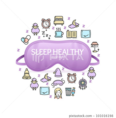 Sleep Health Concept with Realistic Detailed 3d Blindfold. Vector Sleep Health Concept with Realistic Detailed 3d Blindfold. Vector 101016198