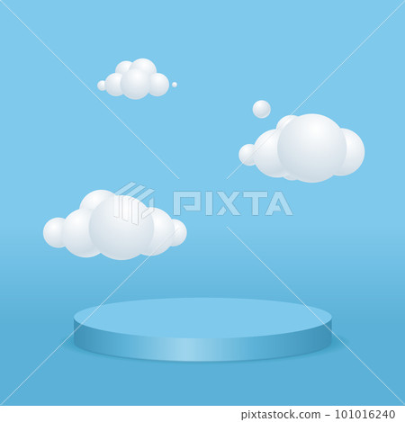 Abstract Minimal Scene with Podium Platform Stage Product and White Clouds . Vector 101016240