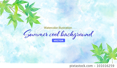Cool background material for summer. Composition of fresh green maple and water surface. Midsummer gift or summer greeting card background. (Vector. Layout changeable Cool background material for summer. Composition of fresh green maple and water surface. Midsummer gift or summer greeting card background. (Vector. Layout changeable 101016259