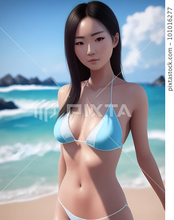 woman in blue bikini in the sea woman in blue bikini in the sea 101016277