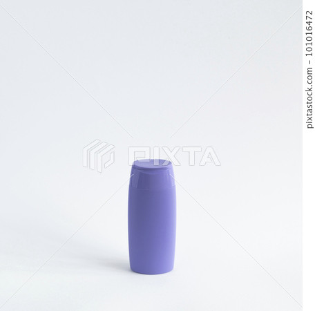 Violet plastic bottle of body care and beauty products. Studio photography of plastic bottle for shampoo, shower gel, creme isolated on white background. Violet plastic bottle of body care and beauty products. Studio photography of plastic bottle for shampoo, shower gel, creme isolated on white background. 101016472