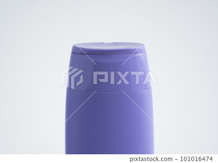 Violet plastic bottle of body care and beauty products. Studio photography of plastic bottle for shampoo, shower gel, creme isolated on white background. Violet plastic bottle of body care and beauty products. Studio photography of plastic bottle for shampoo, shower gel, creme isolated on white background. 101016474