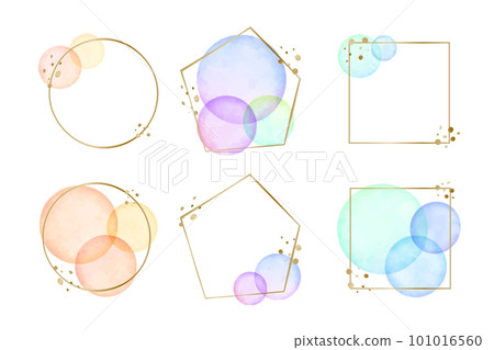 Watercolor-like colorful dots and metal-like frame material vector illustration set 101016560