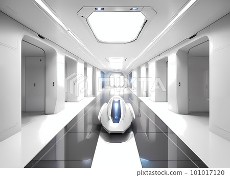 sci-fi futuristic interior of a white space station. Concept art illustration sci-fi futuristic interior of a white space station. Concept art illustration 101017120